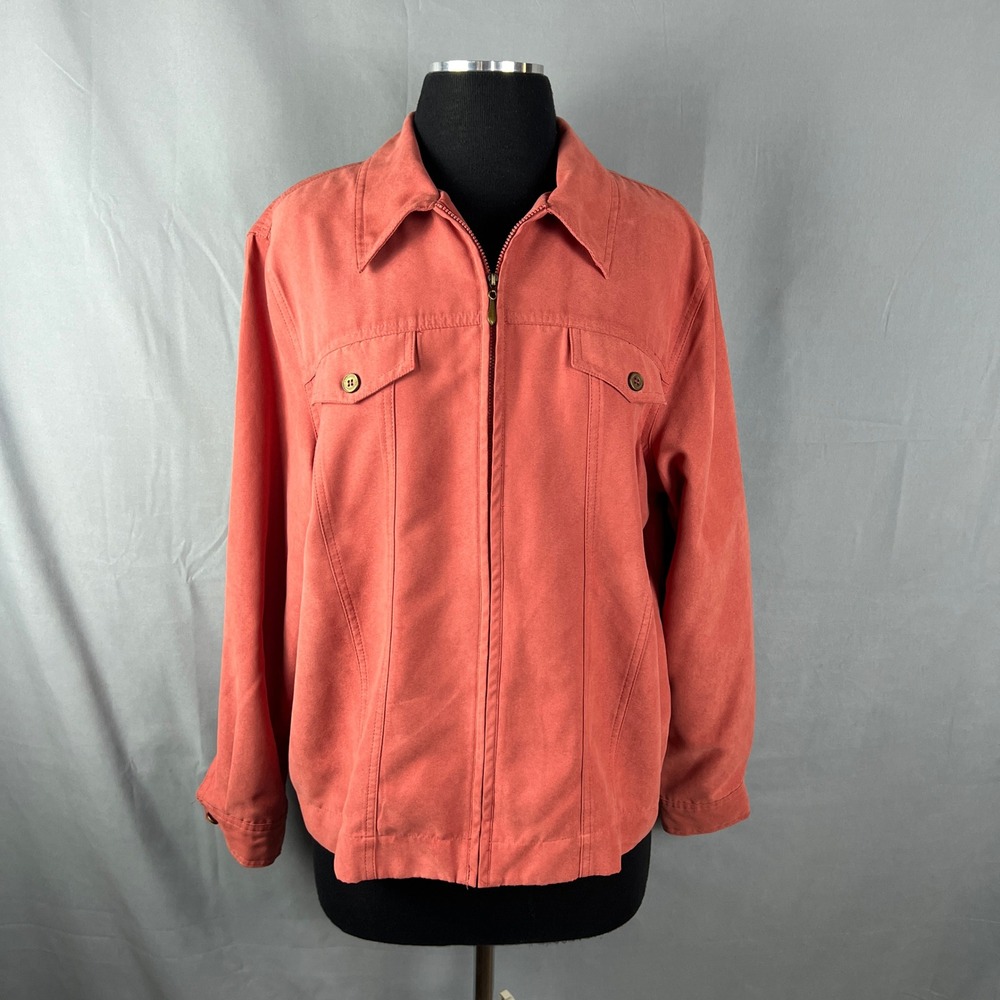 Alfred Dunner Utility Jacket Womens 14 Coral Pink Full Zip Dual Flap Pocket